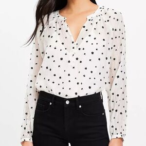 Ann Taylor Top Womens Large Black White Polka Dot Button Up Blouse Career Office